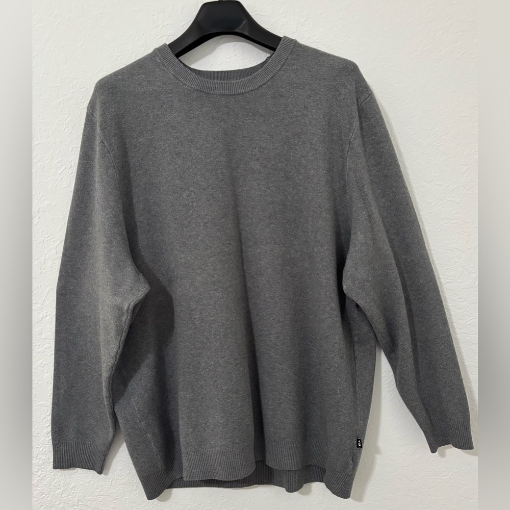 Gray Crewneck Sweater with Ribbed Cuffs